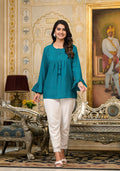 Juniper Teal Solid Rayon Top With Tassels &Doris - Distacart