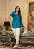 Juniper Teal Solid Rayon Top With Tassels &Doris - Distacart