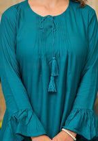 Juniper Teal Solid Rayon Top With Tassels &Doris - Distacart