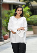 Juniper Women's White Solid Rayon Top With Tassels Doris