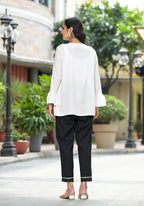 Juniper Women's White Solid Rayon Top With Tassels Doris