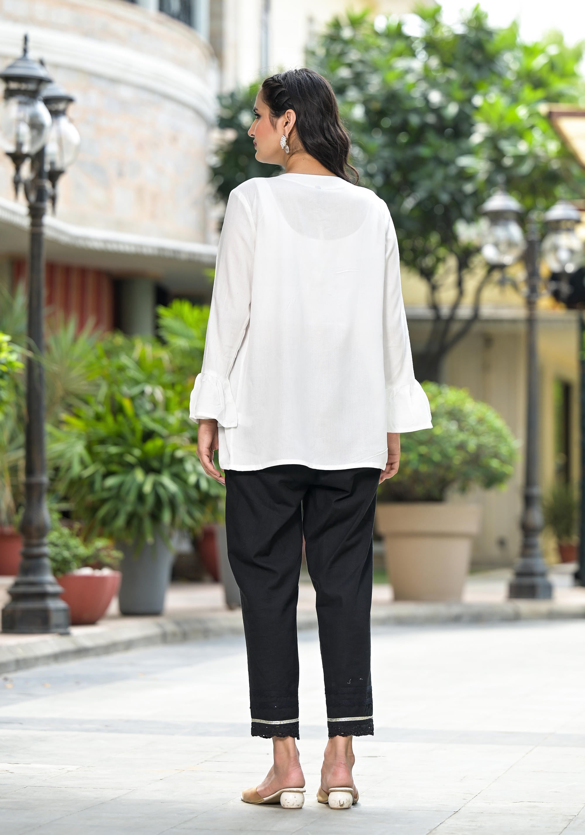 Juniper Women's White Solid Rayon Top With Tassels Doris