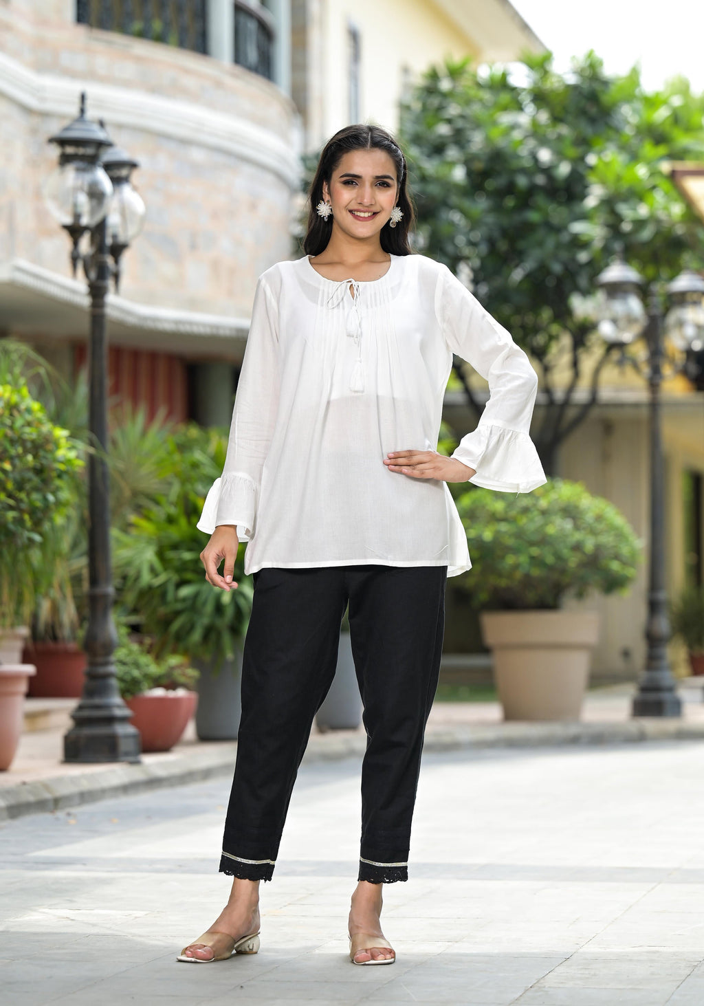 Juniper Women's White Solid Rayon Top With Tassels Doris
