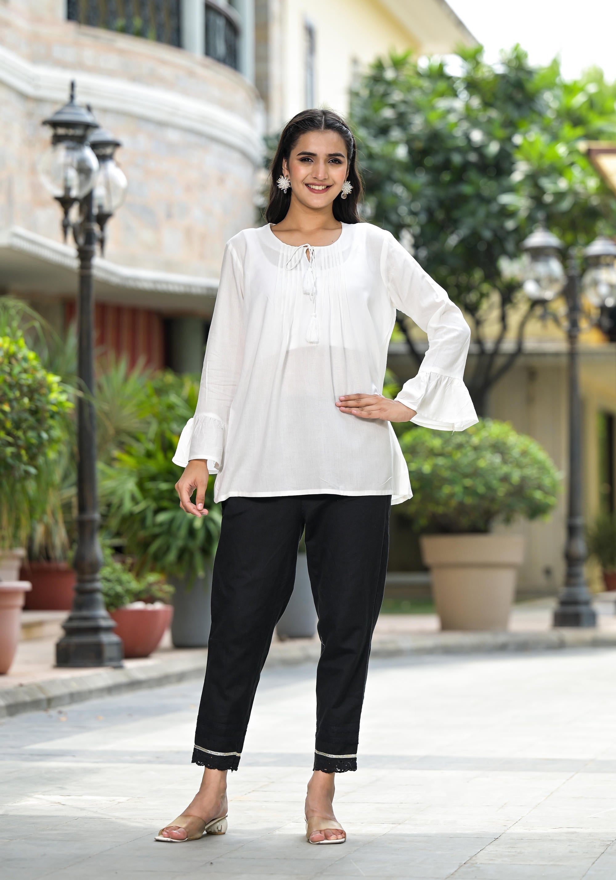 Juniper Women's White Solid Rayon Top With Tassels Doris