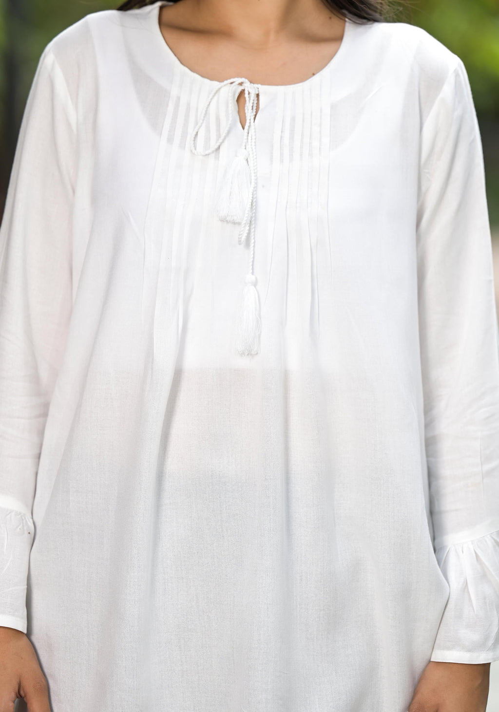 Juniper Women's White Solid Rayon Top With Tassels Doris