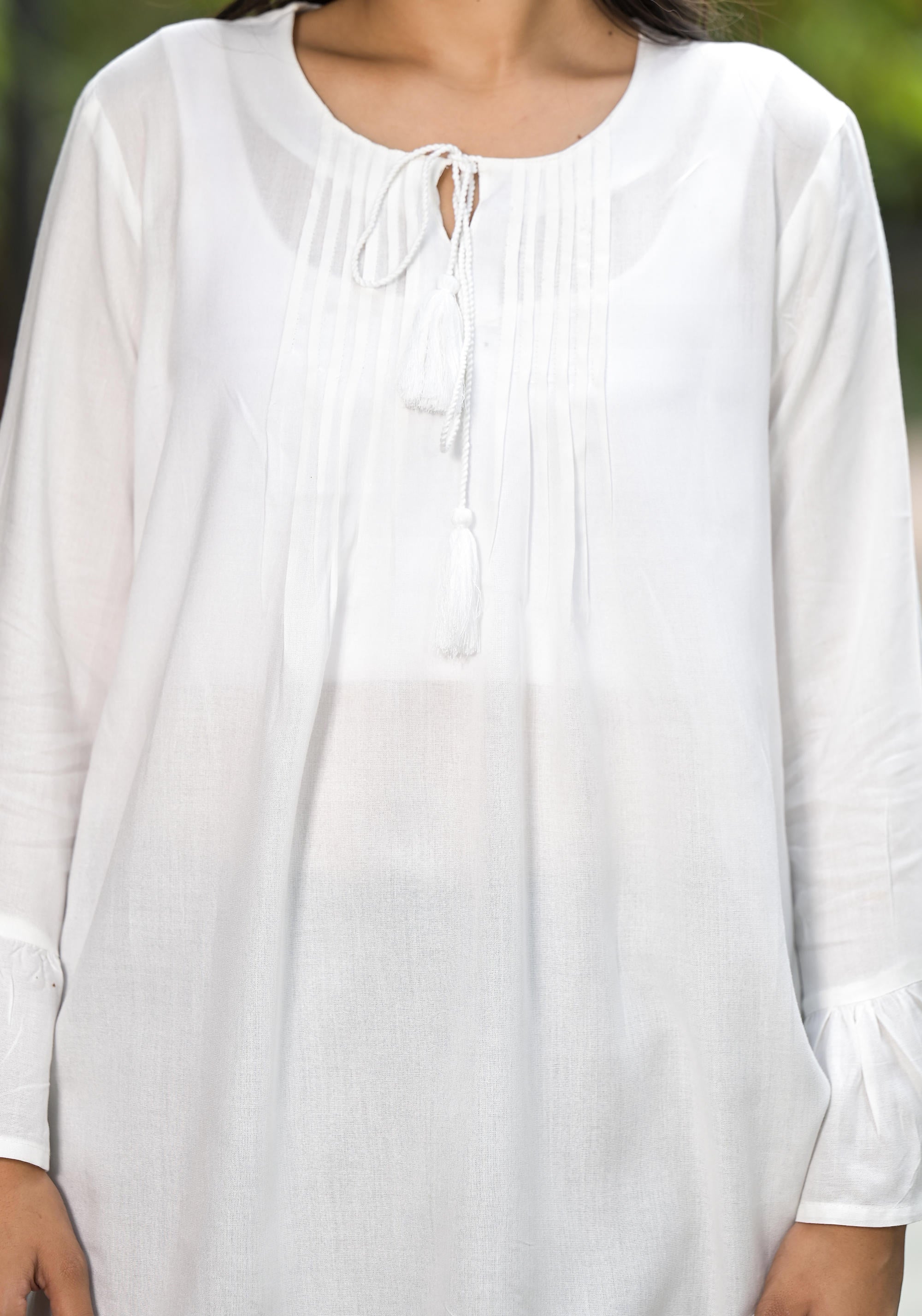 Juniper Women's White Solid Rayon Top With Tassels Doris