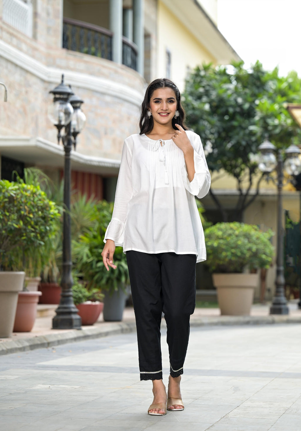 Juniper Women's White Solid Rayon Top With Tassels Doris