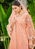 Pretty Peach Stone & Cording Work Festive Palazzo Suit - Emponline
