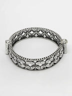 NVR Women's Silver-Toned German Silver Oxidised Kada Bangle - Distacart