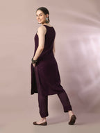 Myshka Women's Magenta Embroidered Cotton Straight Party Kurta Set