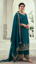 Anaita Teal Blue Silk Georgette Stitched Suit with Embroidery Sequins - Distacart