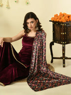 Myshka Women's Magenta Velvet Kurti & Sharara With Dupatta Party Sets