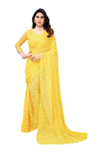 Vamika Ethnic Fire Yellow Pearls Net Saree
