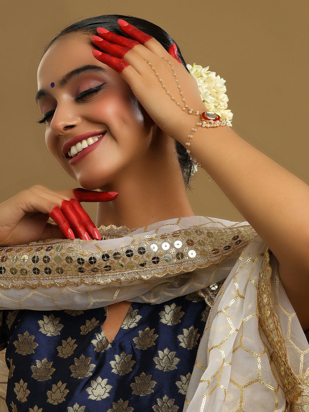 Ruby Raang Gold Red Meenakari Kundan Haath Phool - Distacart