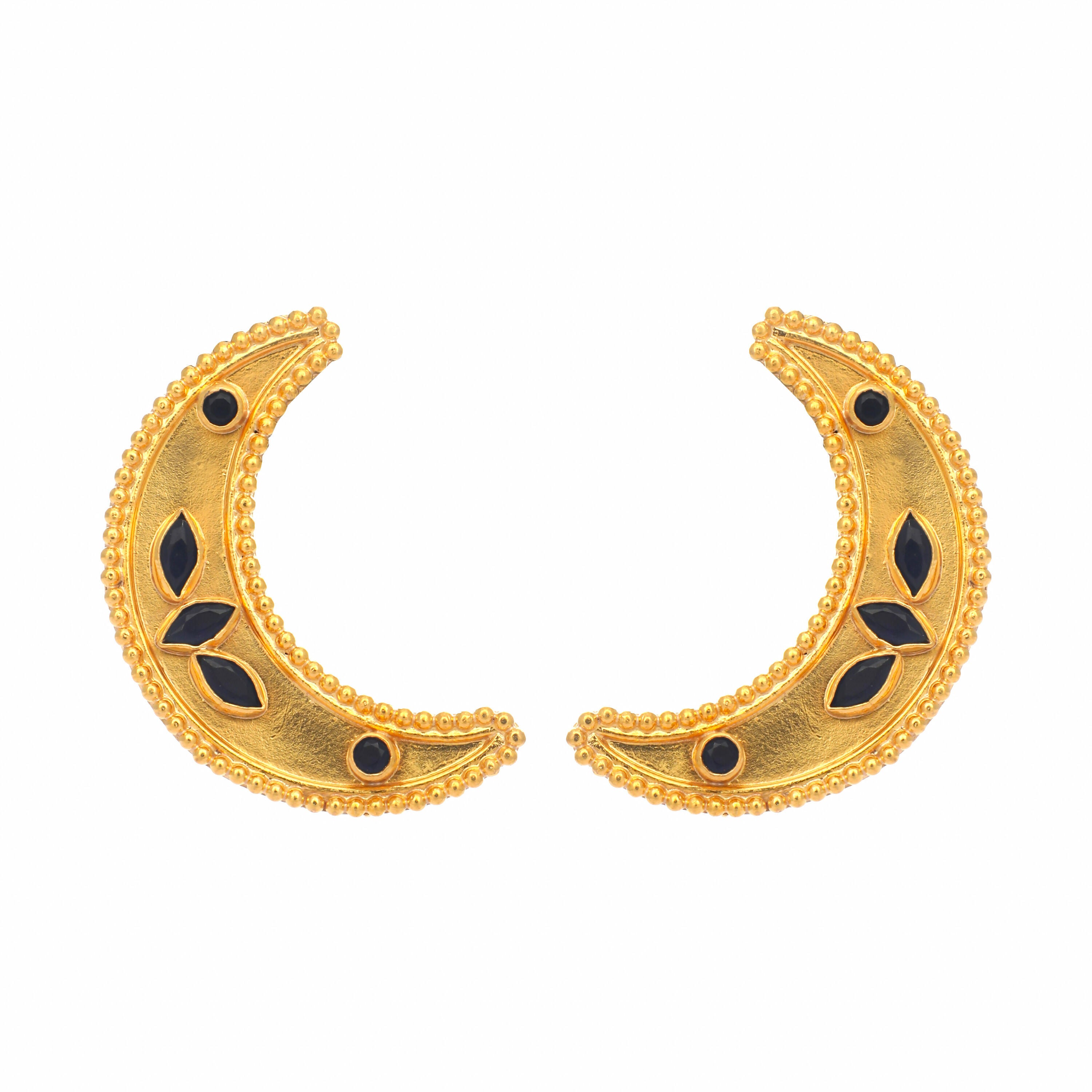 Nuyug 22K Gold-Plated Stone Studded Crescent Shaped Stud Earrings - Distacart