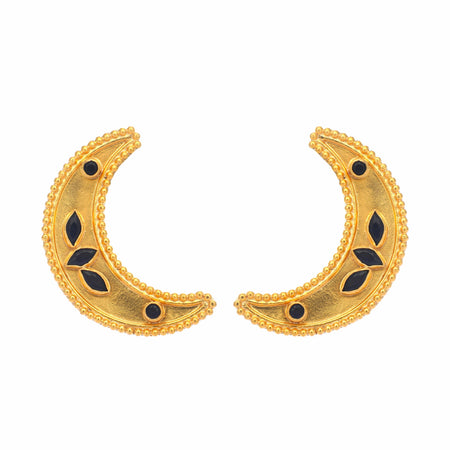 Nuyug 22K Gold-Plated Stone Studded Crescent Shaped Stud Earrings
