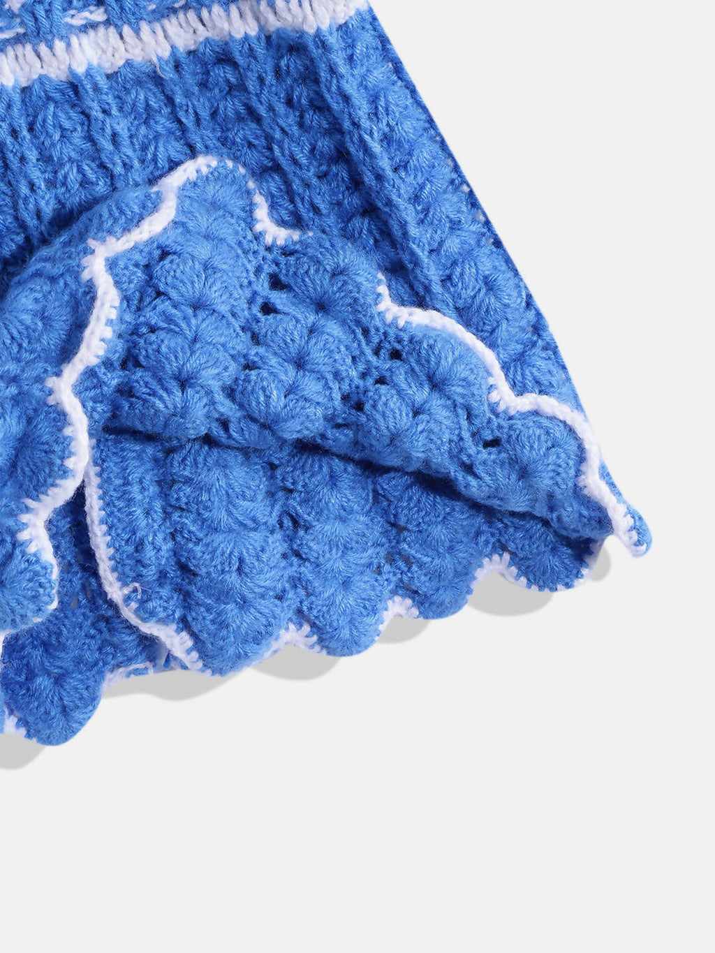 Chutput Kids Woollen Hand Knitted Full Sleeves Self Design Hood Detail Dress For Baby Girls - Blue
