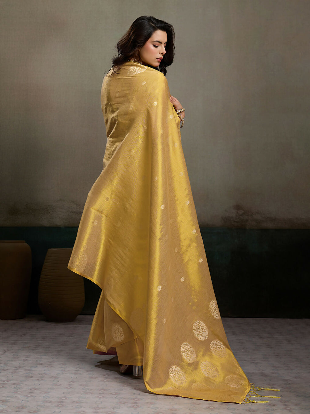 Shree Shyam Fashion Beige Tissue Silk Saree - Distacart