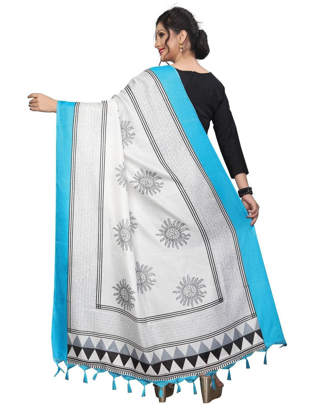 Vamika Blue-White Printed Khadi Bhagalpuri Dupatta