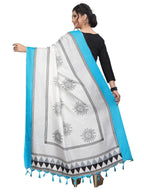 Vamika Blue-White Printed Khadi Bhagalpuri Dupatta