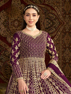 Anaita Purple Embroidered Net Stitched Anarkali Suit - Distacart