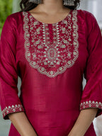 Vellora Red Silk Blend Embroidered Salwar Suit for Everyday Wear
