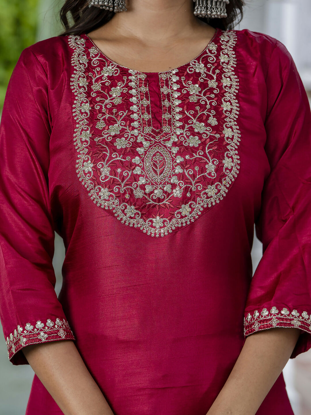Vellora Red Silk Blend Embroidered Salwar Suit for Everyday Wear