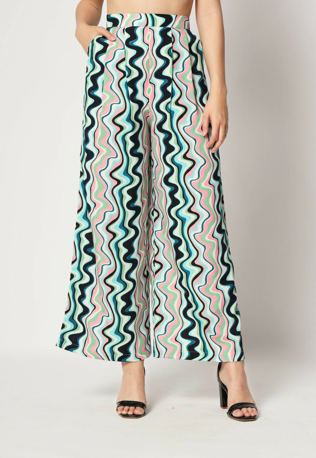 Light Blue Crepe Digital Printed Top With Matching Trouser - Shivani