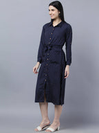 Myshka Women Navy Blue Yellow Printed Shirt Dress - Distacart