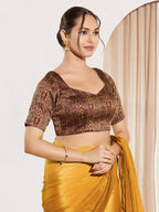 Joban Fashion Dark Maroon Brocade Padded Blouse With Round Neck Elbow Sleeves - Distacart