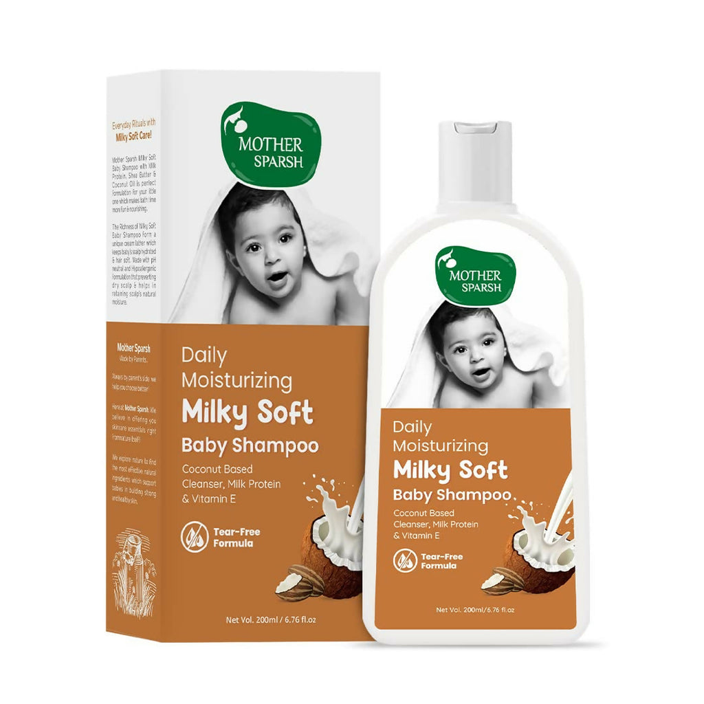 Mother Sparsh Milky Soft Baby Shampoo With Milk Protein, Vitamin E & Coconut Oil, For Daily Moisturizing | Tear Free Formula
