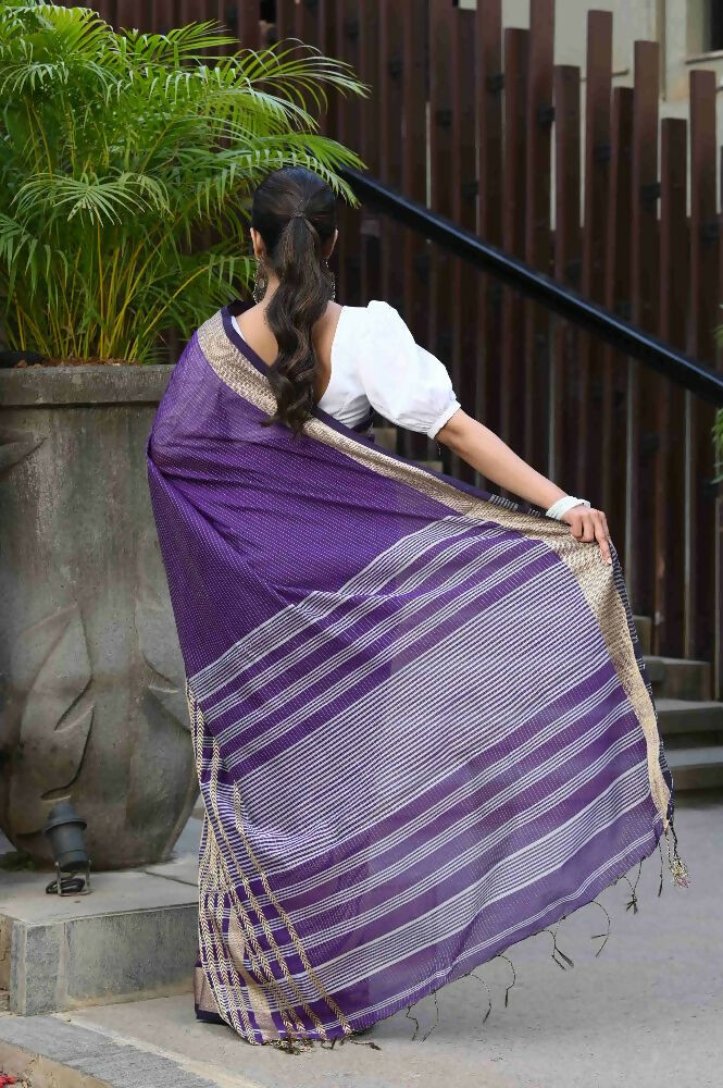Beatitude Violet Cotton Handloom Saree