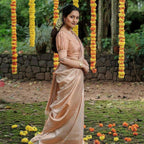 DEIANA'S Beautiful Designer Golden zari Soft Lichi Silk Saree - White