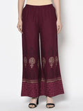 Aniyah Rayon Wine Color Block Print Flared Slip-On Palazzo (AN-173K)