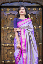 Very Much Indian Pure Silk Handloom Paithani -Dual Tone Lavender With Purplish Pink - Distacart