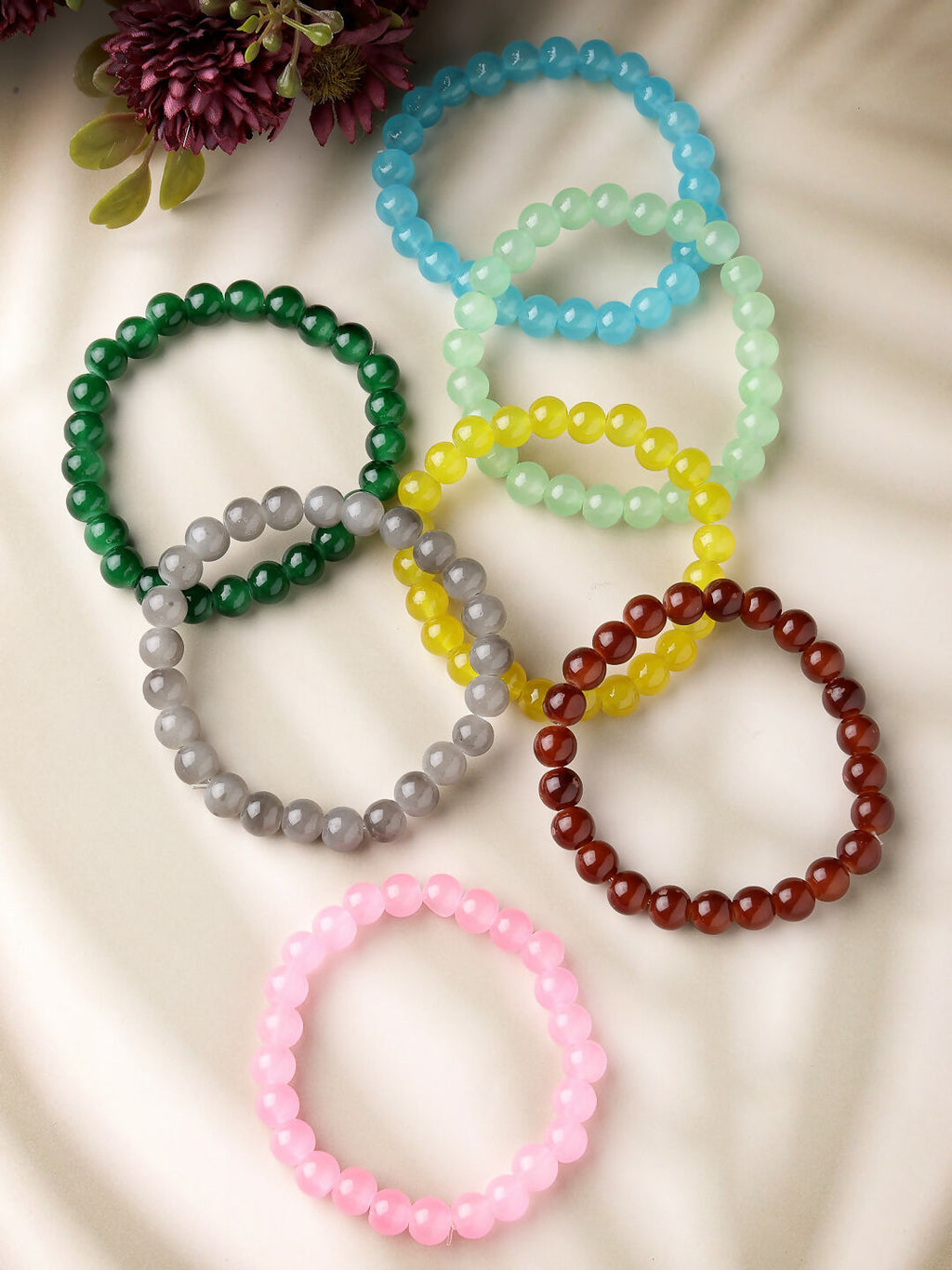 NVR Men & Women Set of 7 Artificial Beads Elasticated Bracelet - Distacart