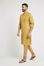 Ethnic India Yellow Men's Kurta Abstract Polyester