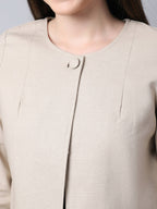 Even Apparels Cream Linen Cotton Open Front Statement Women's Jacket