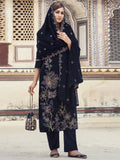 Jyoti Fashion Women's Navy Blue Velvet Resham Thread with Jari & Sequin Kurta with Trouser & Dupatta