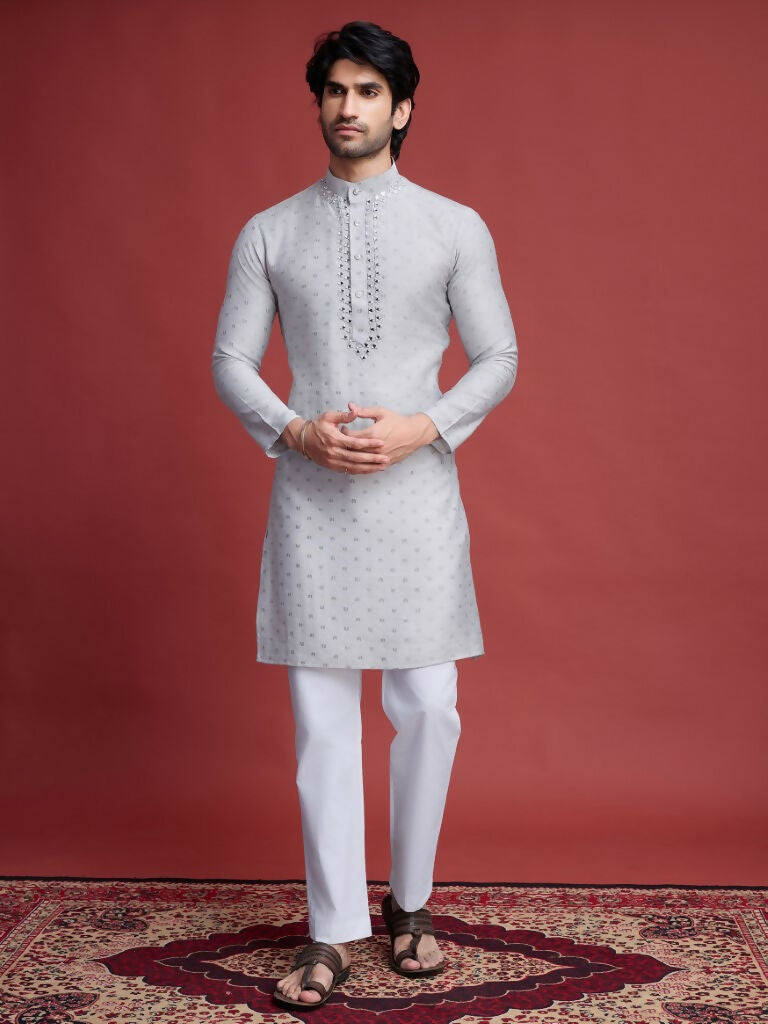 Vastranavya Exclusive Festival Wear Viscose Mirror Work on Self Weaving Kurta Only