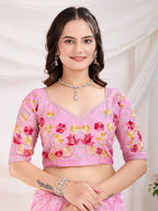 Pink Vichitra Silk Bandhani Printed, Embroidery Work Saree - Ditya