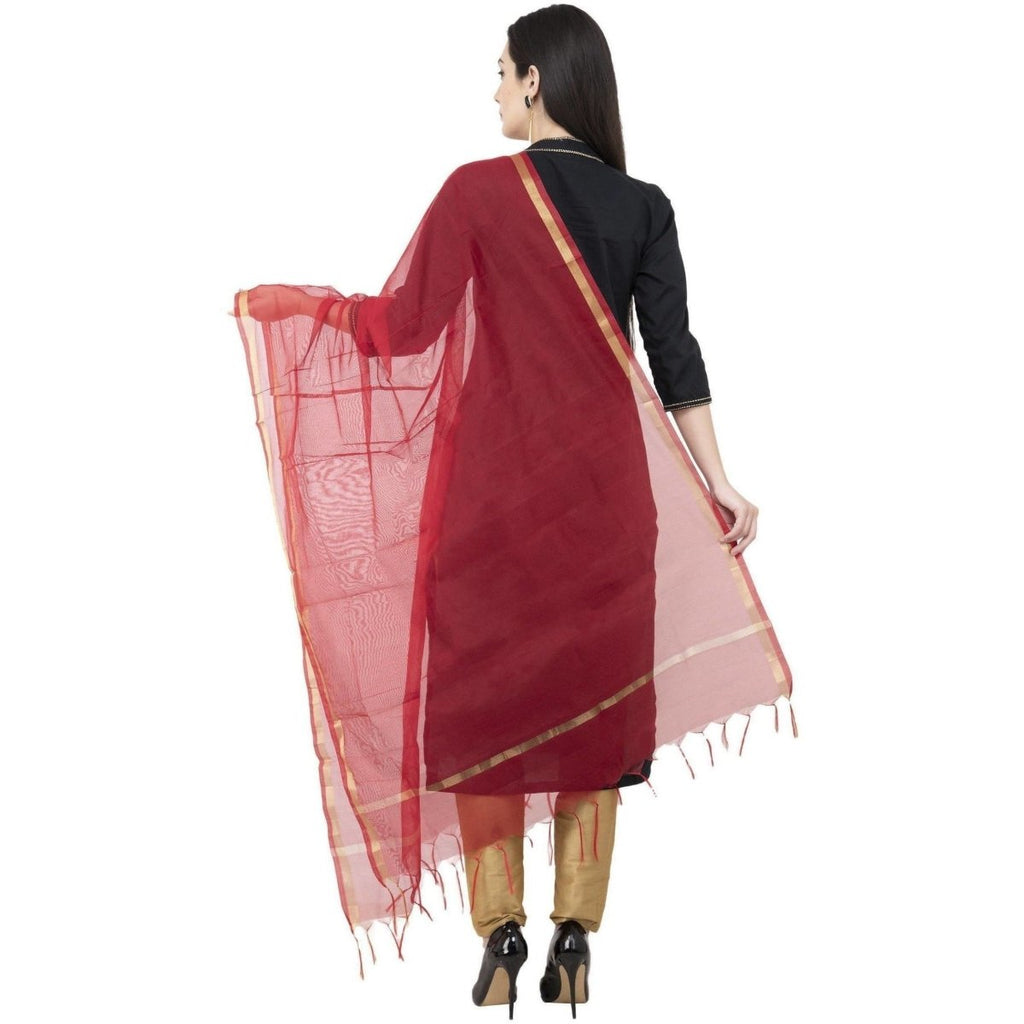 A R SILK Chanderi Piping Regular Dupatta Mehroon Color Dupatta or Chunni