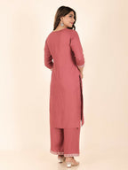 Aramya Pink Rayon Solid Print Straight Kurta Palazzo Set for Women