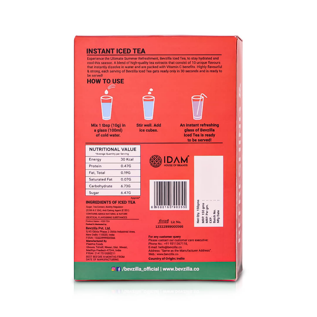 Bevzilla Iced Tea Powder 5 Assorted Flavours Pack - Distacart