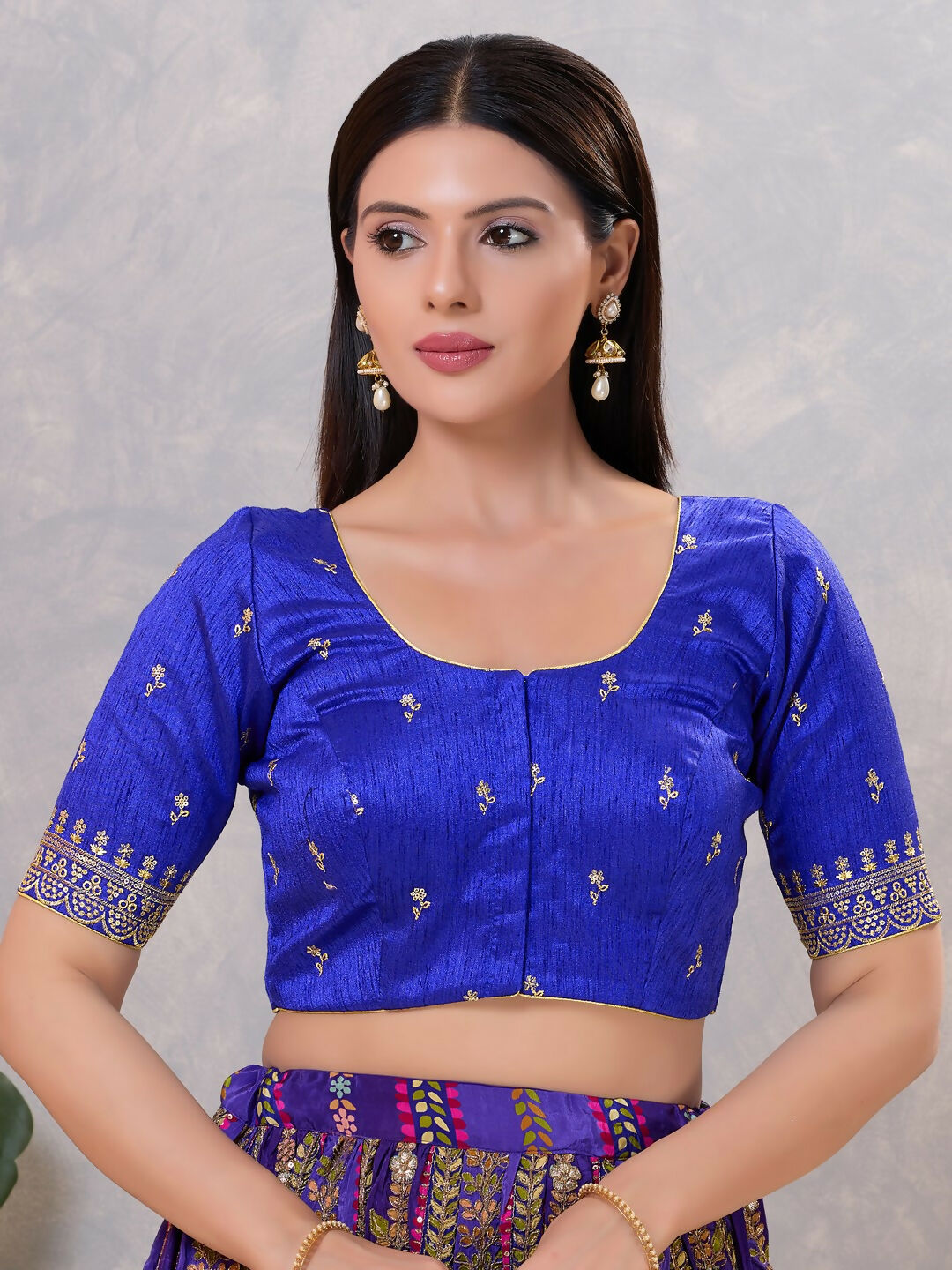 Joban Fashion Women Silk Royal-Blue Stitched Blouse