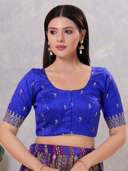 Joban Fashion Women Silk Royal-Blue Stitched Blouse