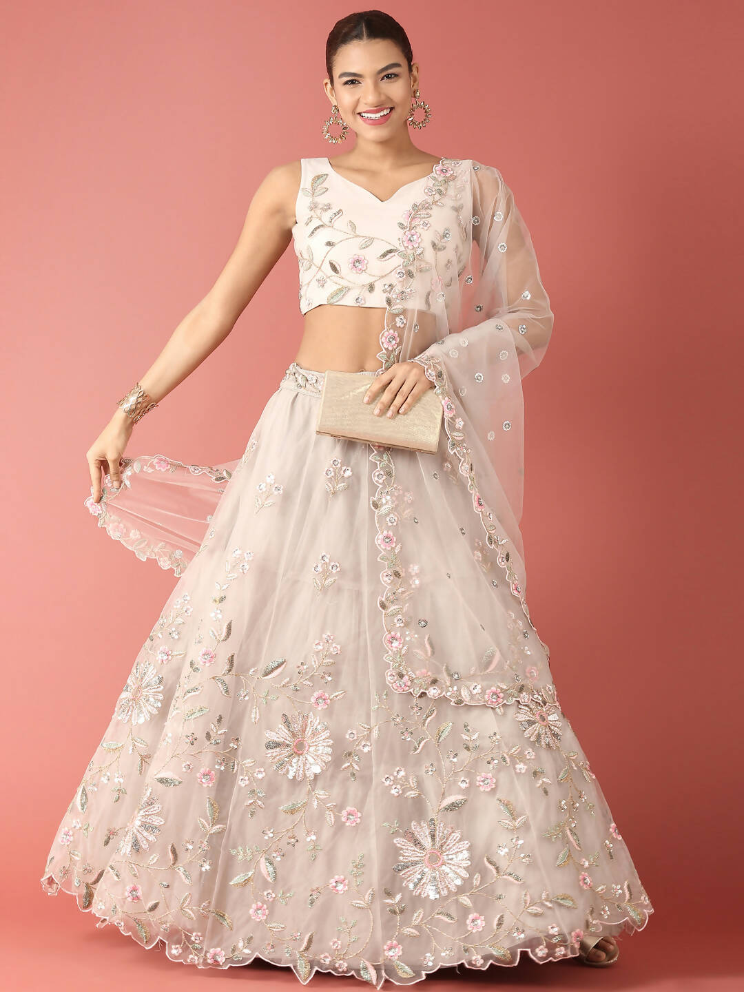 House of Panchhi Grey Net Sequinse Work Lehenga & Blouse, Dupatta
