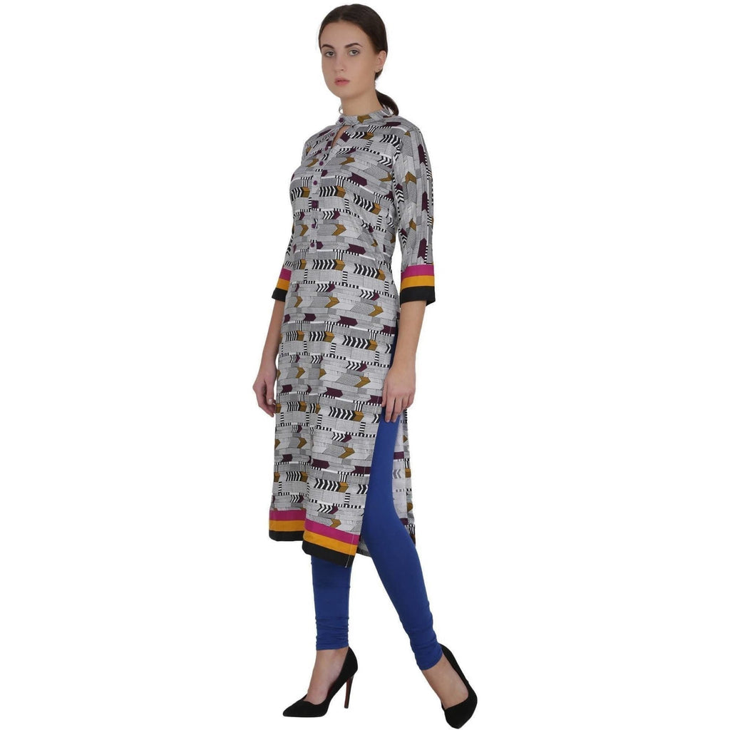 Kanoor Women's Multi Rayon Straight Kurti