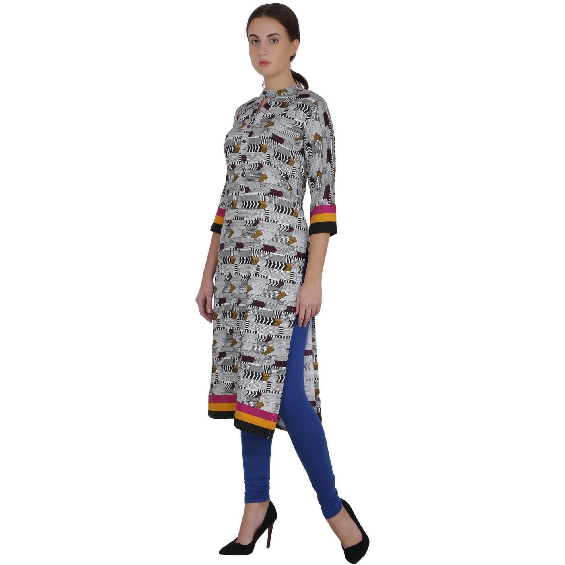 Kanoor Women's Multi Rayon Straight Kurti