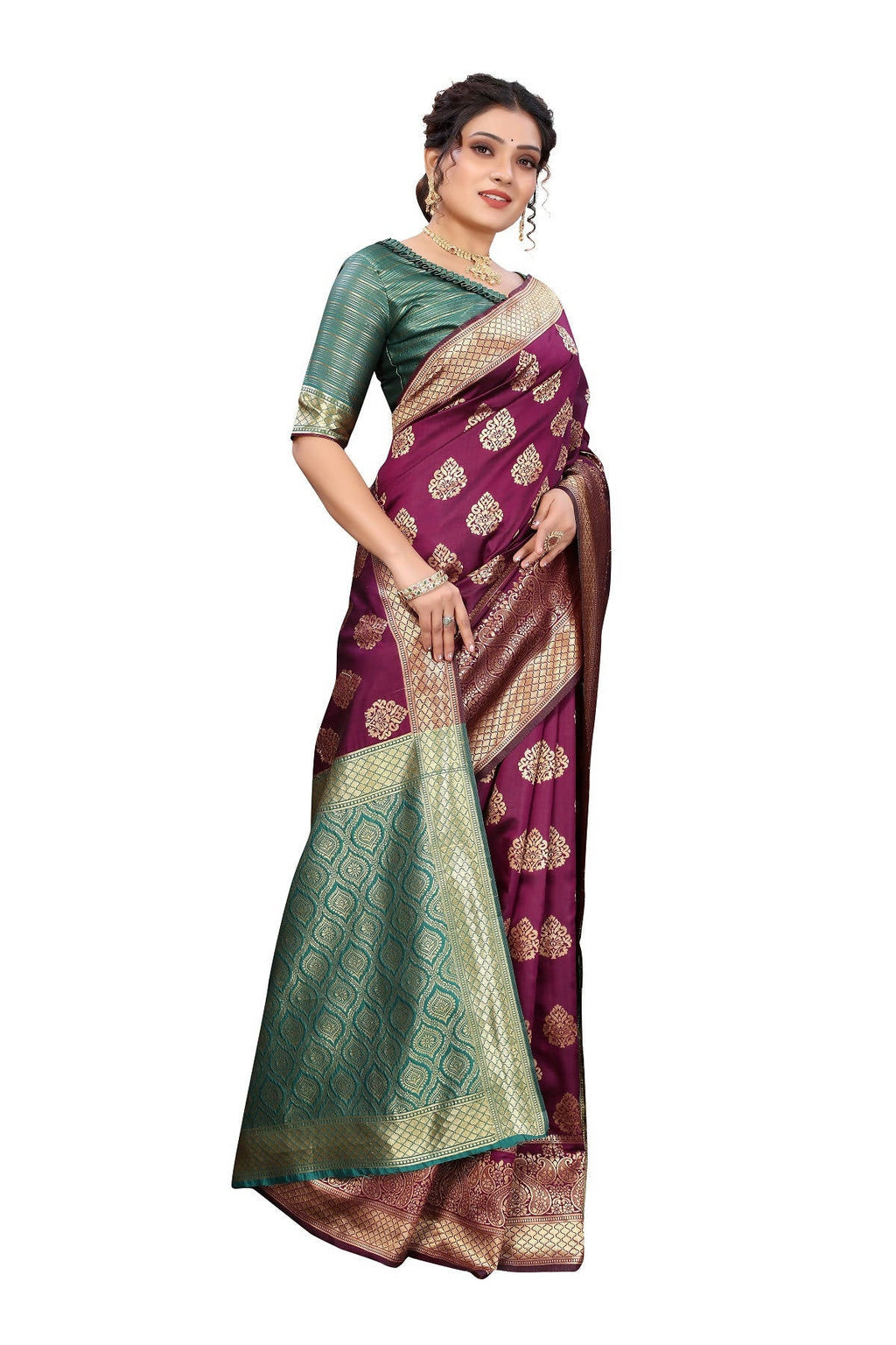 Vamika Ethnic Fire Purple Weaving Banarasi Jacquard Saree - Distacart